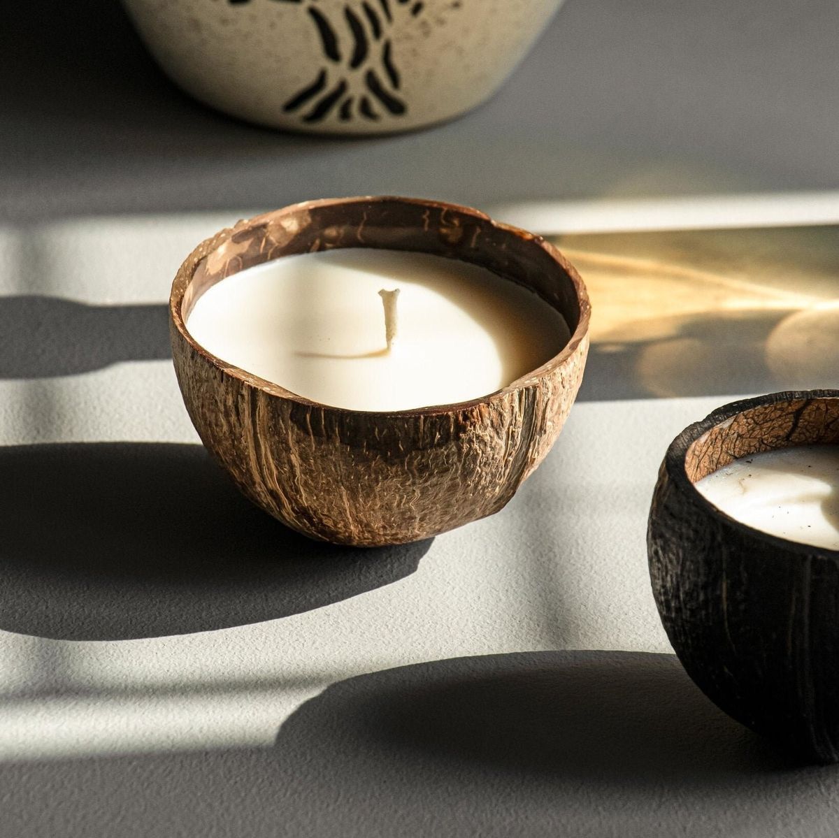 Upcycled Coconut Shell Candle | 100% Soy Wax Candle - Image 1